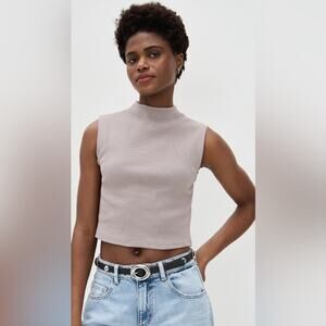 New Abrand Heather Icon Mock Neck Tank Top Clay Tan Size Small Sleeveless Ribbed